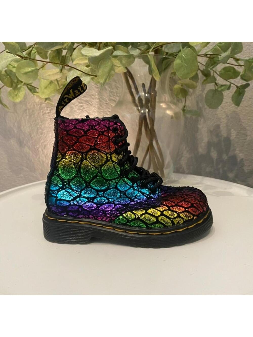 Dr. Martens 1460 Pascal Rainbow Iridescent Toddler Boots Glitter Girl 7 Like New